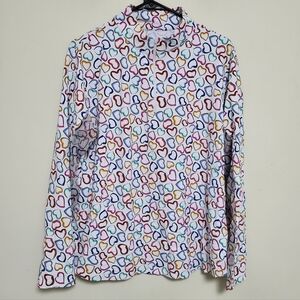 IBKUL Heart Colorful Print Long Sleeve Top Mesh Panels SZ XXL UPF 50 Vacation